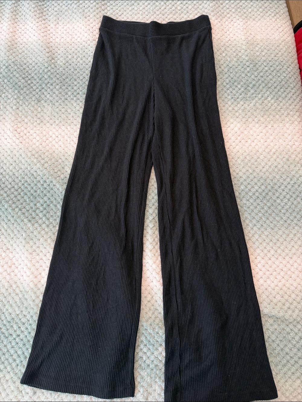 Express Black Ribbed Wide-Leg Pants high wasted